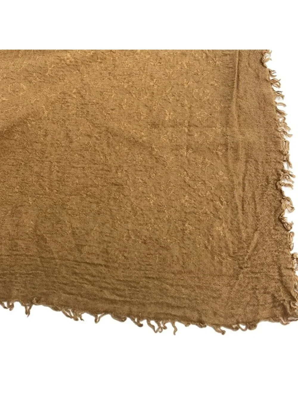 Louis Vuitton Shawl Brown Monogram Pattern Wool Silk Scarf